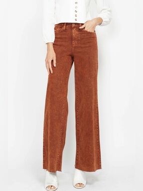 NWT JUDY BLUE pumpkin spice retro wide leg high rise jeans orange rust raw hem